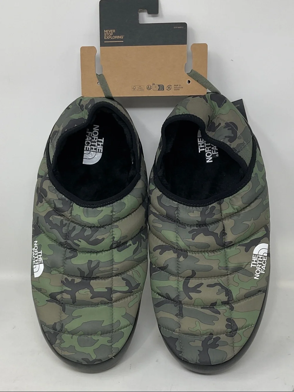 The North Face Men’s Quilted Camo Slip-On Mules – Green/Black